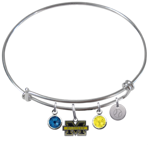 Michigan Wolverines Baseball Expandable Wire Bangle Charm Bracelet