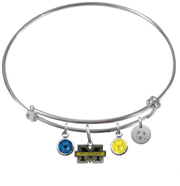 Michigan Wolverines Soccer Expandable Wire Bangle Charm Bracelet