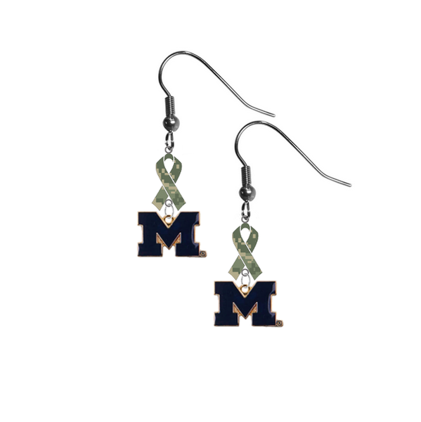 Michigan Wolverines Style 2 Salute to Service Camouflage Camo Ribbon Dangle Earrings