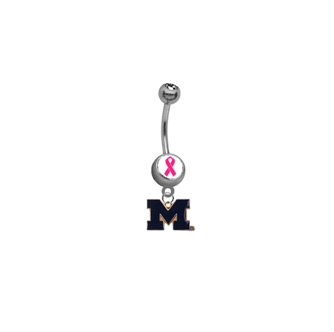 Michigan Wolverines Style 2 Breast Cancer Awareness Belly Button Navel Ring