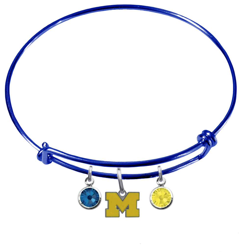 Michigan Wolverines Style 3 BLUE Expandable Wire Bangle Charm Bracelet