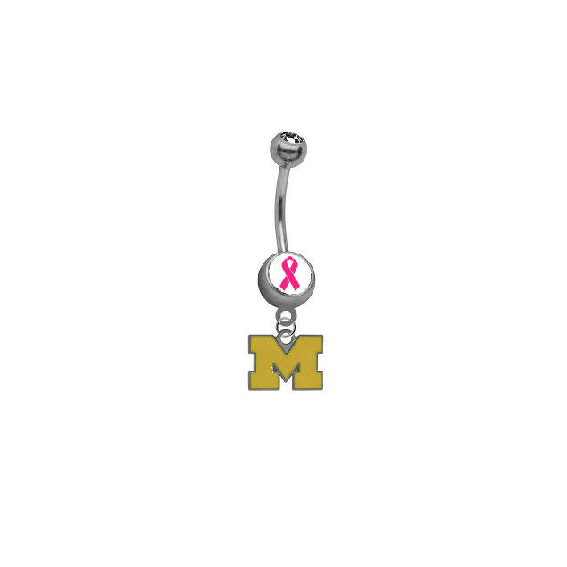 Michigan Wolverines Style 3 Breast Cancer Awareness Belly Button Navel Ring