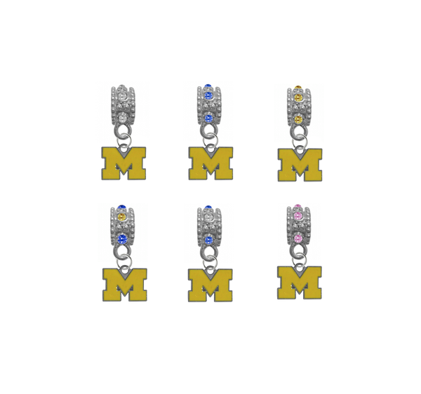 Michigan Wolverines 3 NCAA Crystal Rhinestone European Bracelet Charm