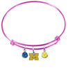 Michigan Wolverines Style 3 PINK Expandable Wire Bangle Charm Bracelet