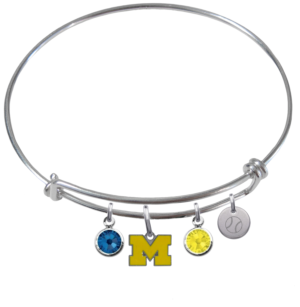 Michigan Wolverines Style 3 Softball Expandable Wire Bangle Charm Bracelet