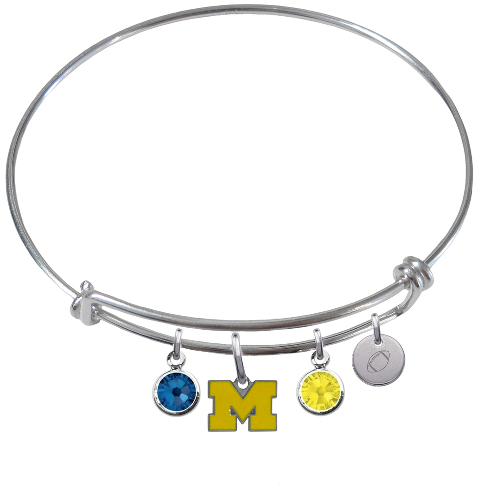 Michigan Wolverines Style 3 Football Expandable Wire Bangle Charm Bracelet