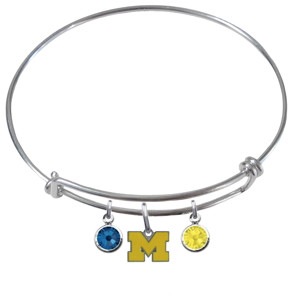 Michigan Wolverines Style 3 NCAA Expandable Wire Bangle Charm Bracelet