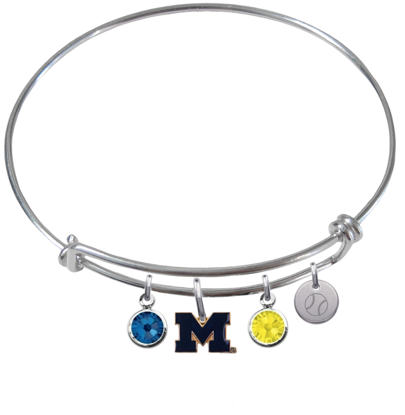 Michigan Wolverines Style 2 Baseball Expandable Wire Bangle Charm Bracelet