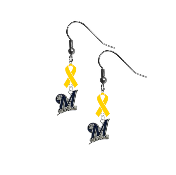 Milwaukee Brewers MLB Childhood Cancer Awareness Yellow Ribbon Dangle Earrings