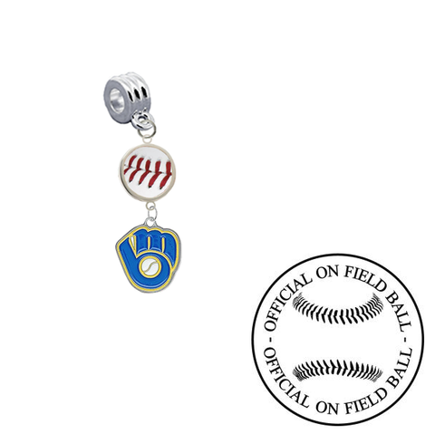 Milwaukee Brewers 2 On Field Baseball Universal European Bracelet Charm (Pandora Compatible)