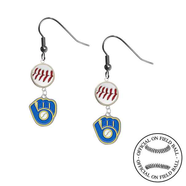 Milwaukee Brewers Retro MLB Authentic Rawlings On Field Leather Baseball Dangle Earrings