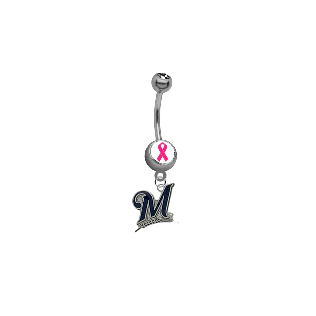 Milwaukee Brewers Breast Cancer Awareness Belly Button Navel Ring