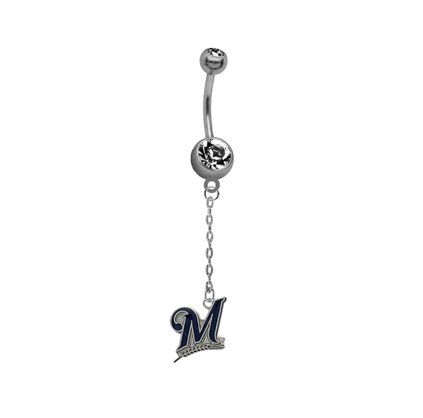 Milwaukee Brewers Dangle Chain Belly Button Navel Ring