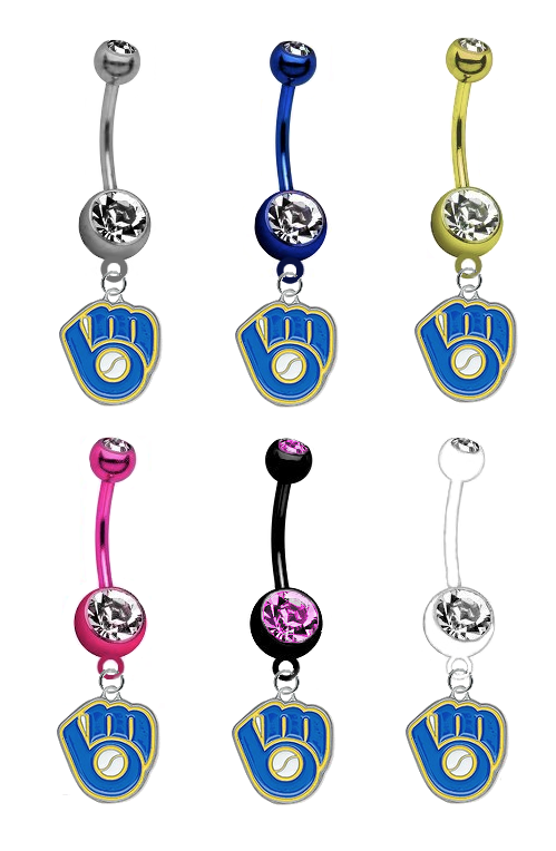 Milwaukee Brewers Retro Logo MLB Baseball Belly Button Navel Ring - Pick Your Color