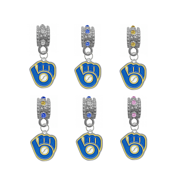 Milwaukee Brewers 2 MLB Baseball Crystal Rhinestone European Bracelet Charm