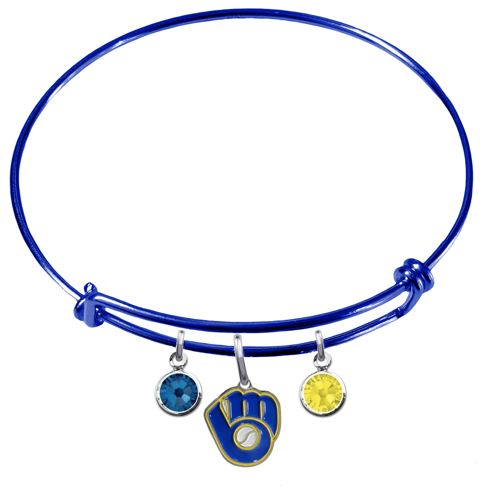Milwaukee Brewers Retro Blue MLB Expandable Wire Bangle Charm Bracelet
