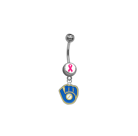 Milwaukee Brewers Retro Breast Cancer Awareness Belly Button Navel Ring