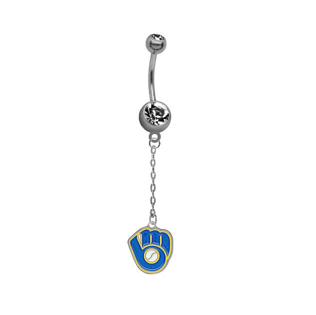 Milwaukee Brewers Retro Dangle Chain Belly Button Navel Ring