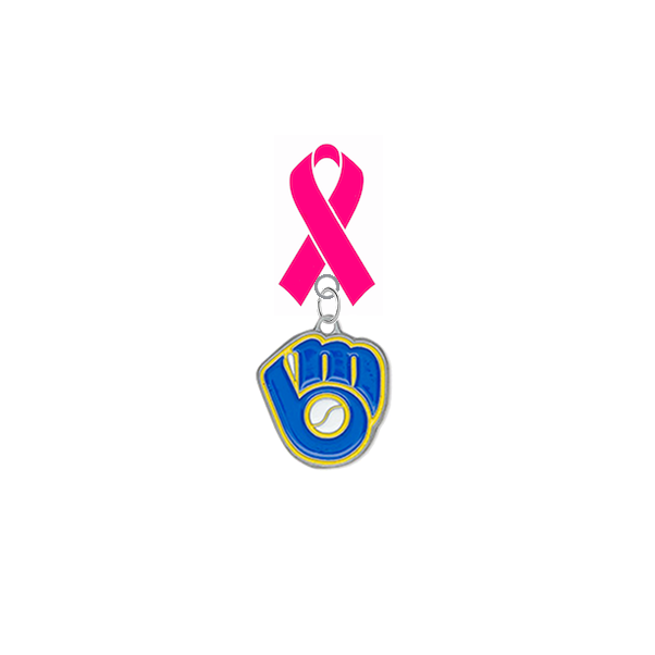 Milwaukee Brewers Style 2 MLB Breast Cancer Awareness / Mothers Day Pink Ribbon Lapel Pin