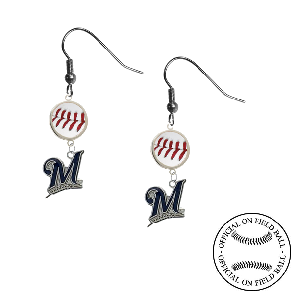 Milwaukee Brewers MLB Authentic Rawlings On Field Leather Baseball Dangle Earrings