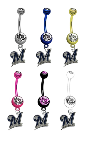 Milwaukee Brewers MLB Baseball Belly Button Navel Ring - Pick Your Color