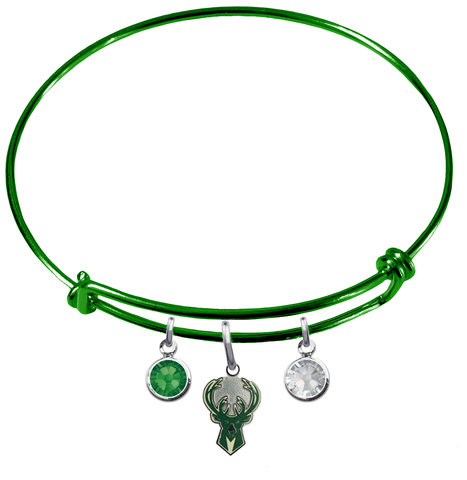 Milwaukee Bucks GREEN Color Edition Expandable Wire Bangle Charm Bracelet