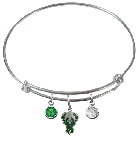 Milwaukee Bucks NBA Expandable Wire Bangle Charm Bracelet