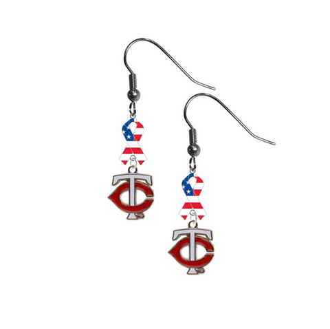 Minnesota Twins Style 2 MLB USA American Flag Ribbon Dangle Earrings