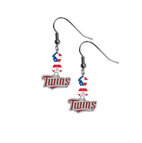 Minnesota Twins MLB USA American Flag Ribbon Dangle Earrings