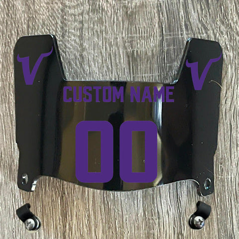 Minnesota Vikings Custom Name & Number Mini Football Helmet Visor Shield Black Dark Tint w/ Clips - PURPLE