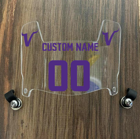 Minnesota Vikings Custom Name & Number Mini Football Helmet Visor Shield Clear w/ Clips - Purple