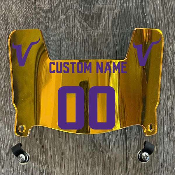 Minnesota Vikings Custom Name & Number Mini Football Helmet Visor Shield Gold Chrome Mirror w/ Clips - PURPLE