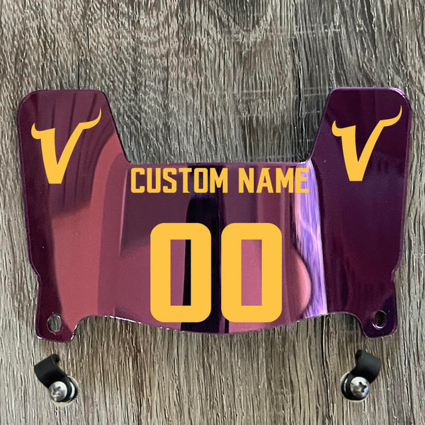 Minnesota Vikings Custom Name & Number Mini Football Helmet Visor Shield Purple Chrome Mirror w/ Clips - Yellow