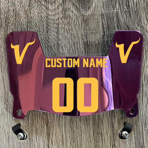 Minnesota Vikings Custom Name & Number Mini Football Helmet Visor Shield Purple Chrome Mirror w/ Clips - Yellow