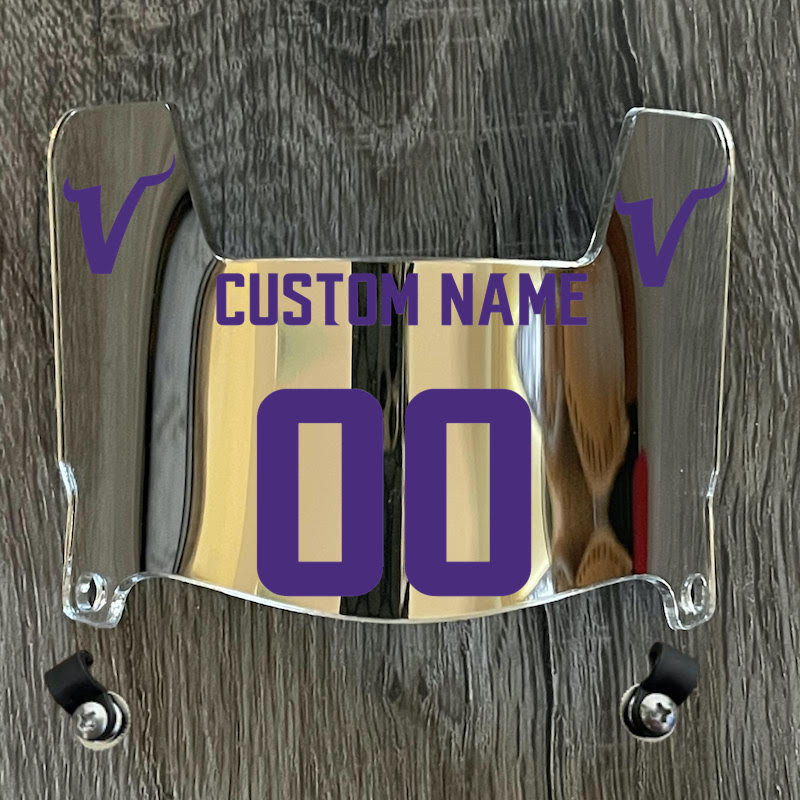 Minnesota Vikings Custom Name & Number Mini Football Helmet Visor Shield Silver Chrome Mirror w/ Clips - Purple