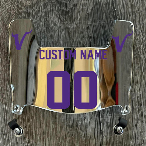 Minnesota Vikings Custom Name & Number Mini Football Helmet Visor Shield Silver Chrome Mirror w/ Clips - Purple