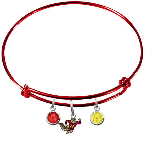 Minnesota Gophers Mascot RED Color Edition Expandable Wire Bangle Charm Bracelet