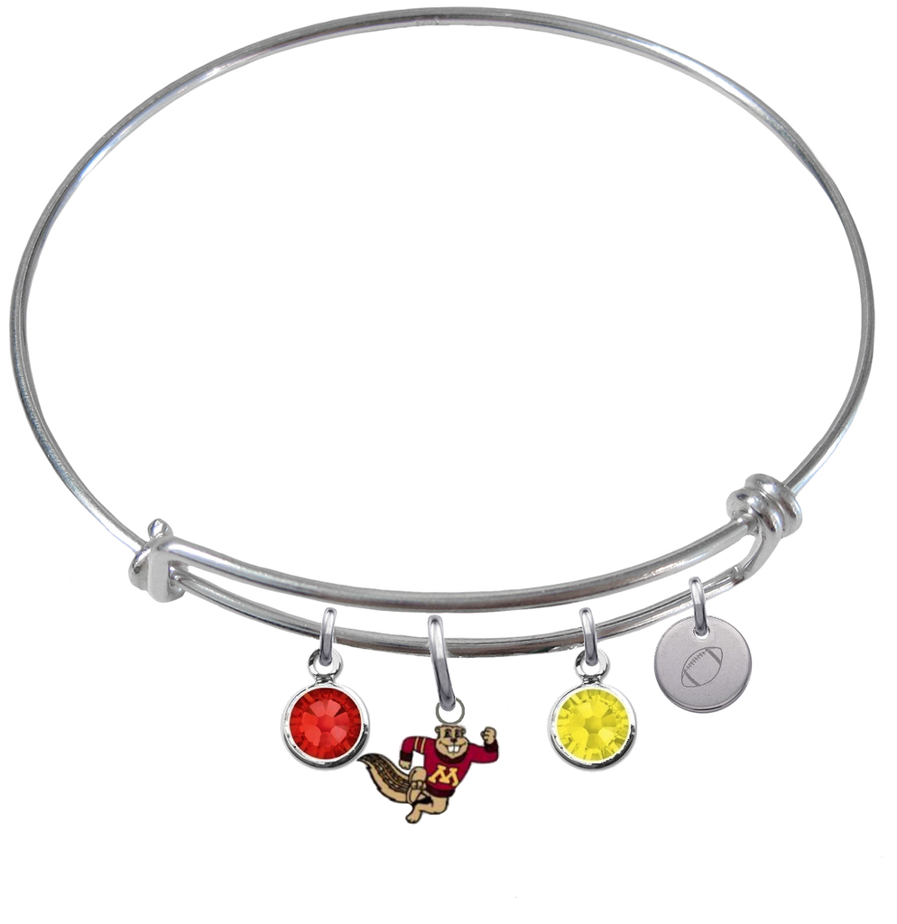 Minnesota Gophers Mascot Football Expandable Wire Bangle Charm Bracelet