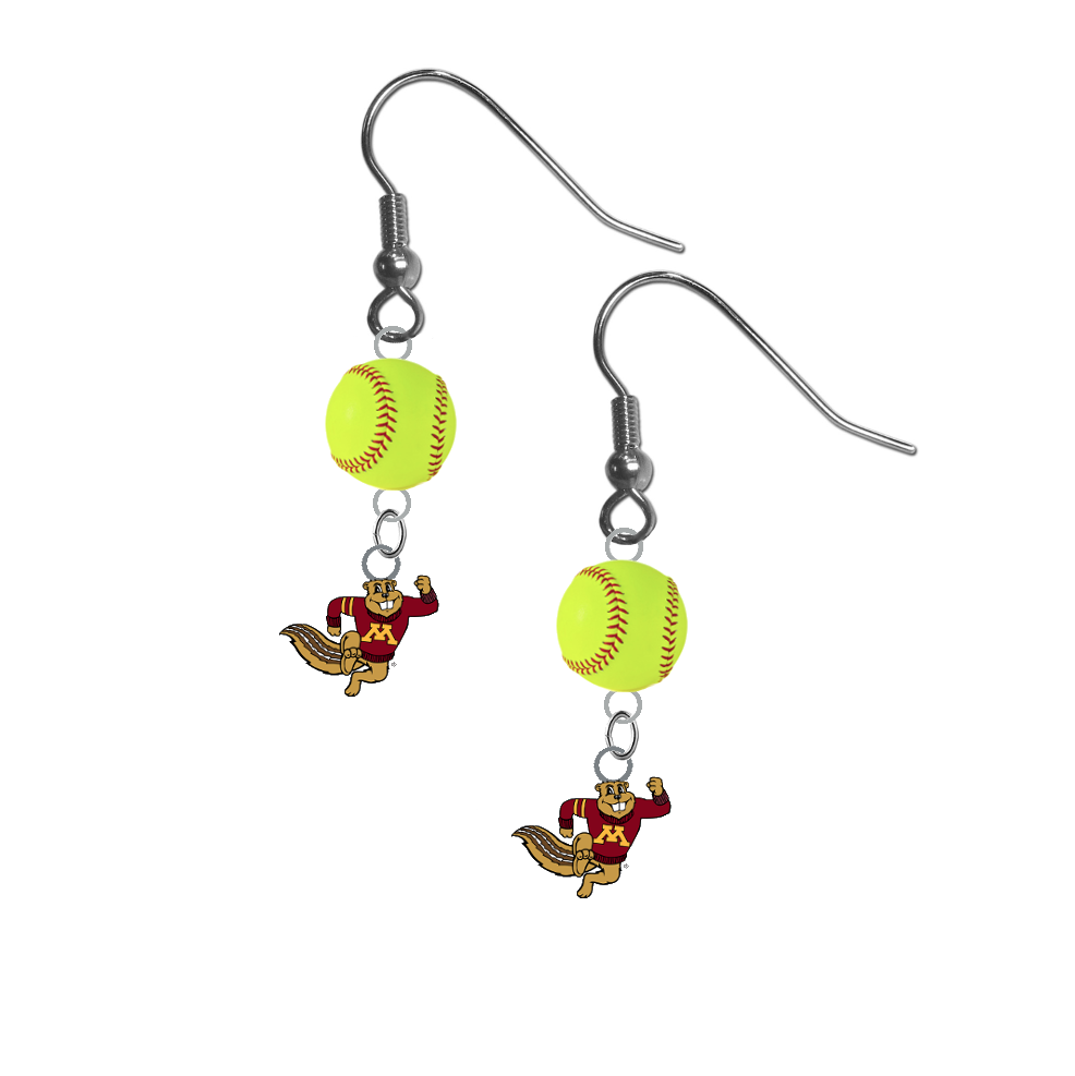 Minnesota Gophers Mascot NCAA Fastpitch Softball Dangle Earrings