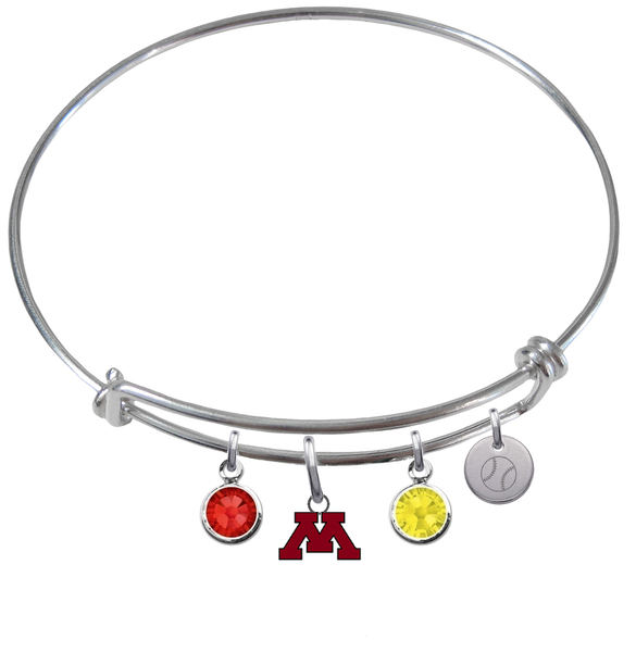 Minnesota Gophers Softball Expandable Wire Bangle Charm Bracelet