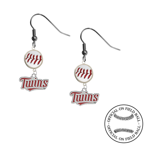 Minnesota Twins MLB Authentic Rawlings On Field Leather Baseball Dangle Earrings