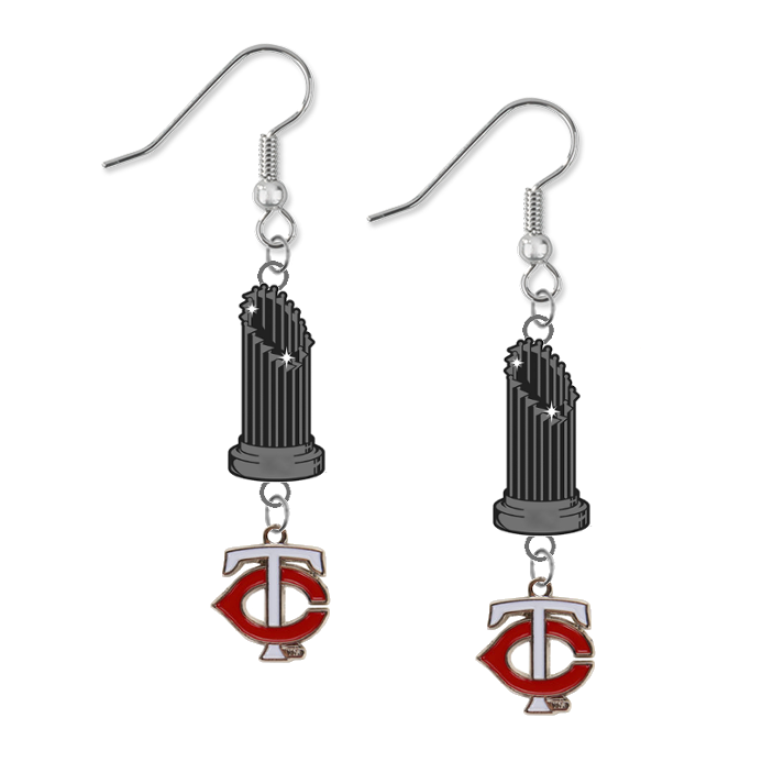 Minnesota Twins Style 2 MLB World Series Trophy Dangle Earrings