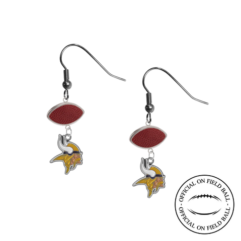 Minnesota Vikings NFL Authentic Official On Field Leather Football Dangle Earrings