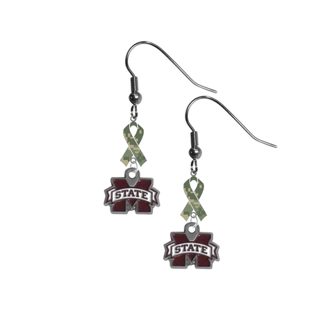 Mississippi State Bulldogs Salute to Service Camouflage Camo Ribbon Dangle Earrings