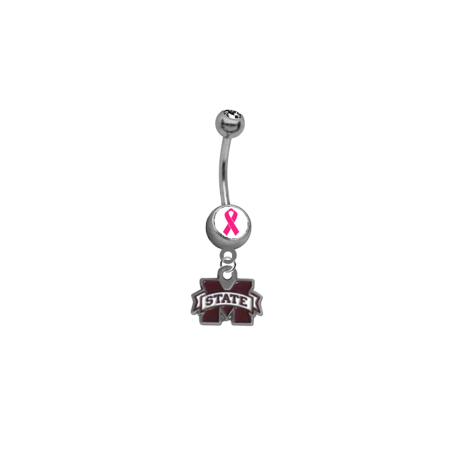 Mississippi State Bulldogs Breast Cancer Awareness Belly Button Navel Ring