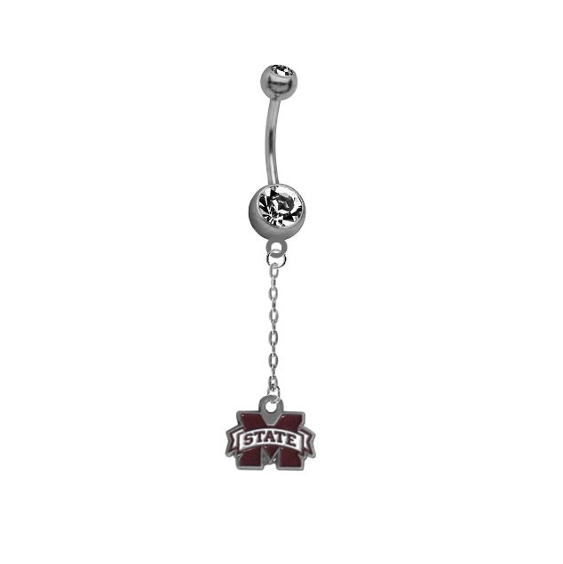 Mississippi State Bulldogs Dangle Chain Belly Button Navel Ring