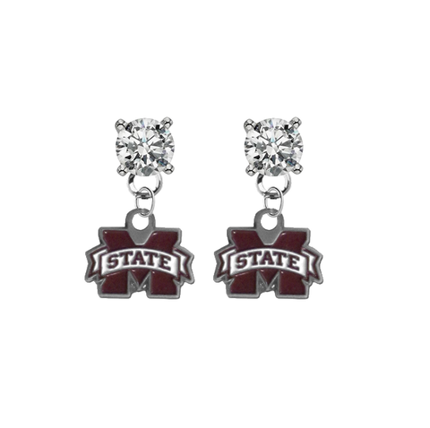 Mississippi State Bulldogs CLEAR Swarovski Crystal Stud Rhinestone Earrings