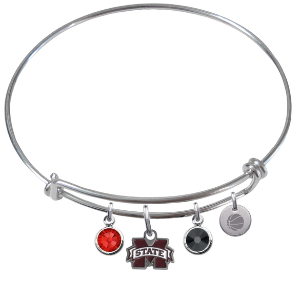 Mississippi State Bulldogs Basketball Expandable Wire Bangle Charm Bracelet