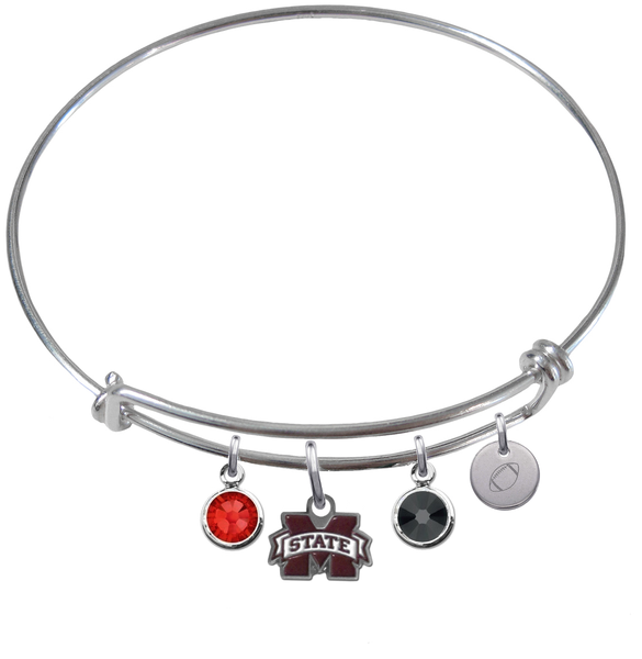 Mississippi State Bulldogs Football Expandable Wire Bangle Charm Bracelet