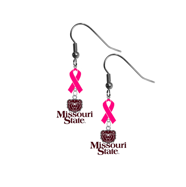 Missouri State Bears Breast Cancer Awareness Hot Pink Ribbon Dangle Earrings